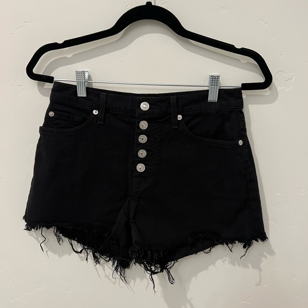 7 For All Mankind High Waist Cut Off Short Button Up in Black sz 27